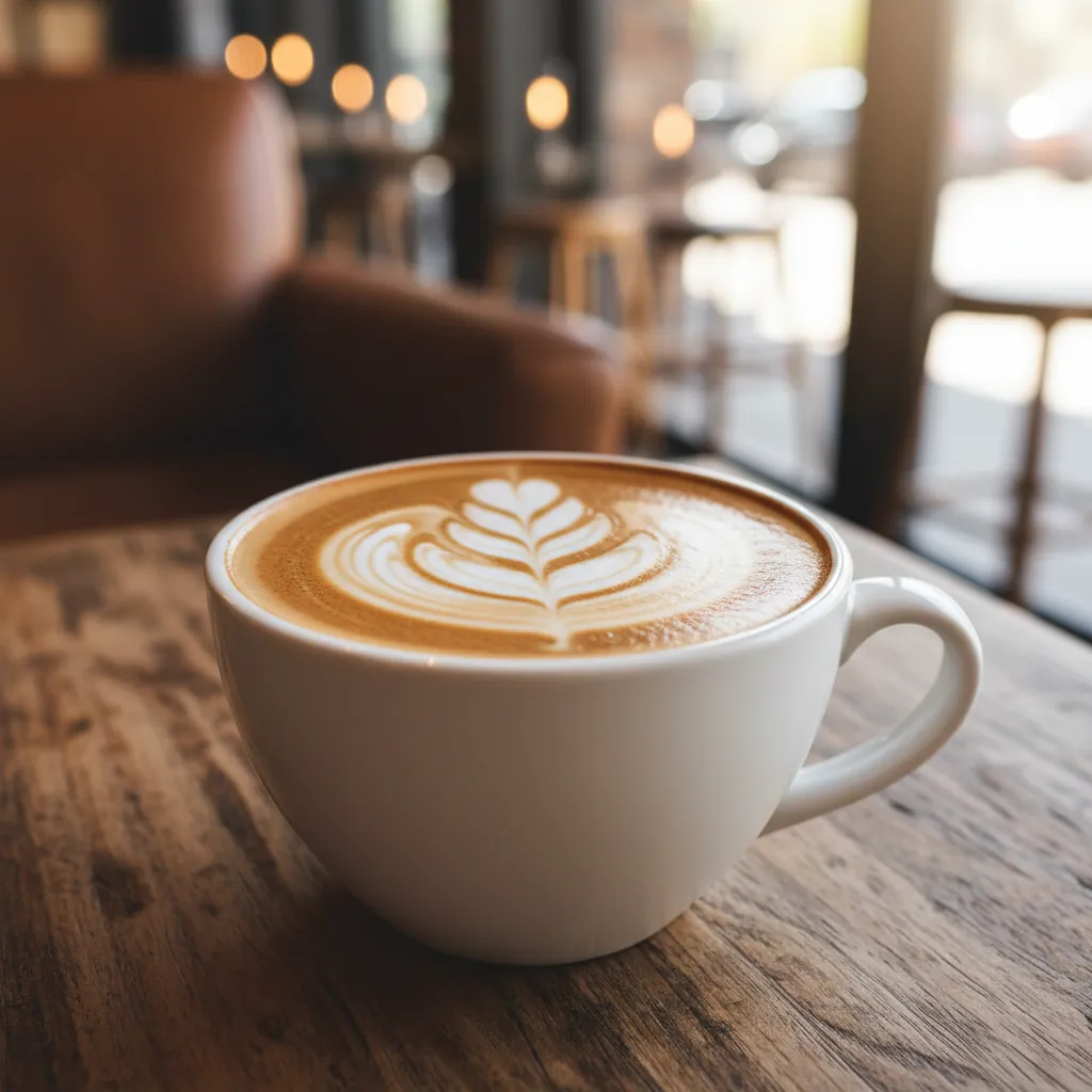 Latte art in een keramische kop bij TREF.